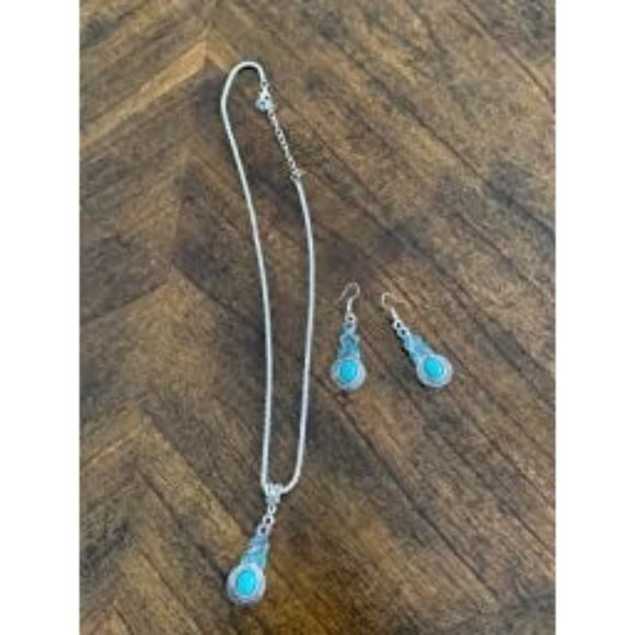 New Water Drop Shaped Bohemian National Style Turquoise Alloy Necklace a… - Picture 5 of 12